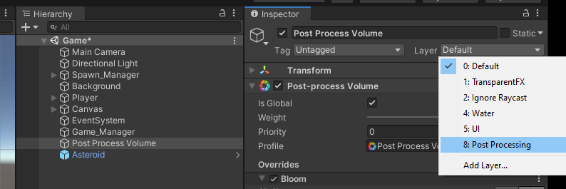 Post Process Volume’s Post Processing layer